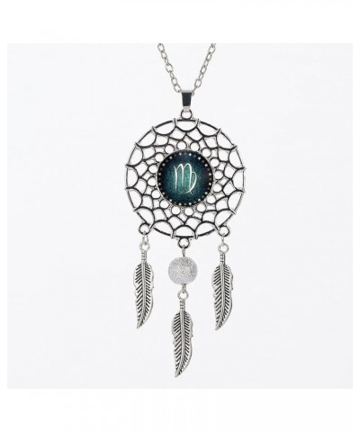 Women Retro Feather Dream Catcher Pendant Constellation Gemstone Necklace Valentine's Day Mother's Day Jewelry virgo $5.13 Ne...