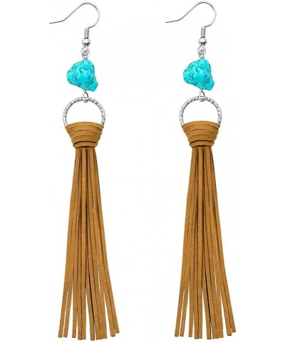 Summer 2023 Boho Beach Fringe Earrings for Women Girls Handmade Leather Dangle Earrings Turquoise Statement Tassel Earrings D...