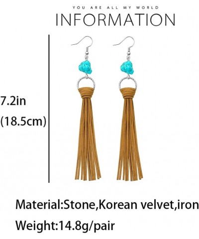 Summer 2023 Boho Beach Fringe Earrings for Women Girls Handmade Leather Dangle Earrings Turquoise Statement Tassel Earrings D...