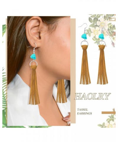 Summer 2023 Boho Beach Fringe Earrings for Women Girls Handmade Leather Dangle Earrings Turquoise Statement Tassel Earrings D...