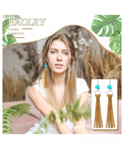 Summer 2023 Boho Beach Fringe Earrings for Women Girls Handmade Leather Dangle Earrings Turquoise Statement Tassel Earrings D...