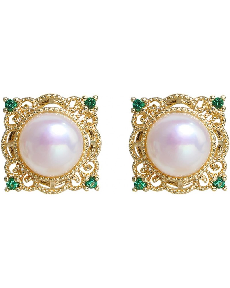 Stud Earrings for Women Natural Baroque Pearl Earrings with S925 Silver Needle Square 14K Gold Plating Earrings for Women Gir...