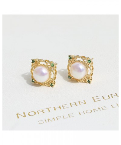 Stud Earrings for Women Natural Baroque Pearl Earrings with S925 Silver Needle Square 14K Gold Plating Earrings for Women Gir...