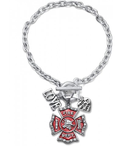 Silver Customized Charm Toggle Bracelet with Cubic Zirconia Jewelry Love Firefighter Badge $10.00 Bracelets