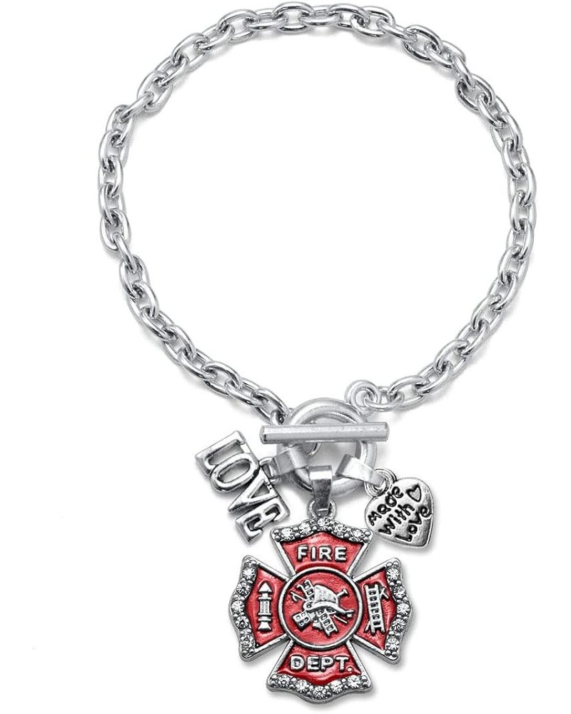 Silver Customized Charm Toggle Bracelet with Cubic Zirconia Jewelry Love Firefighter Badge $10.00 Bracelets