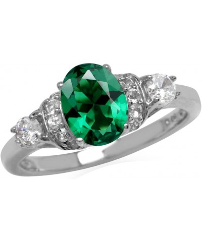 Genuine Gemstone White Gold Plated 925 Sterling Silver Modern Statement Right Hand or Dress Ring Created Nano Green Emerald 7...