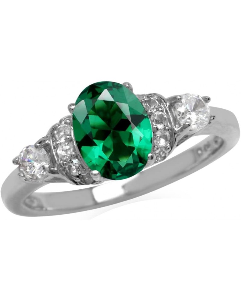 Genuine Gemstone White Gold Plated 925 Sterling Silver Modern Statement Right Hand or Dress Ring Created Nano Green Emerald 7...