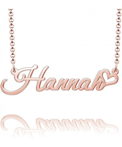 Personalized Name Necklace Custom Gold Name Plate Necklace Sterling Silver Love Heart Pendant Gift Card Hannah-Rose Gold $13....