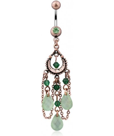 Vintage Belly Button Ring with Peridot, Beads And 3-Pear Shaped Jade Belly Button Ring $10.99 Body Jewelry