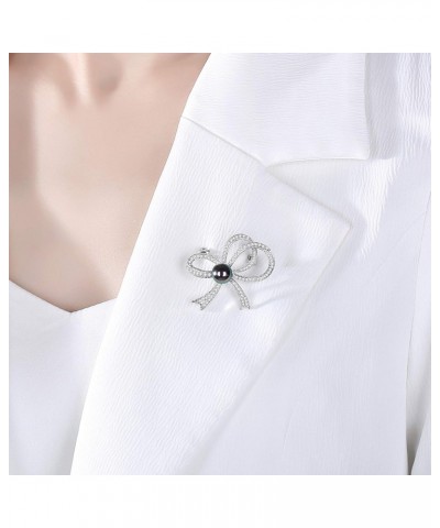 Women Lady Cubic Zirconia Bowknot Brooch 9-10mm Tahitian Pearl Brooch Pin $50.40 Brooches & Pins