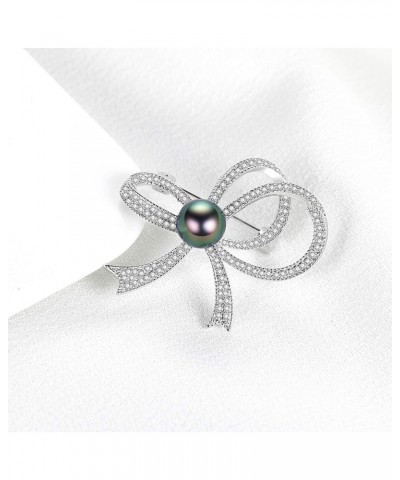 Women Lady Cubic Zirconia Bowknot Brooch 9-10mm Tahitian Pearl Brooch Pin $50.40 Brooches & Pins