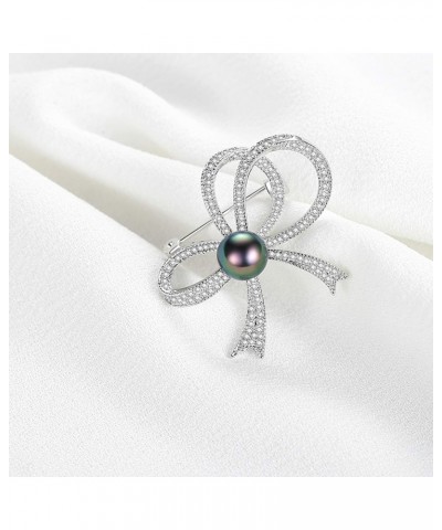 Women Lady Cubic Zirconia Bowknot Brooch 9-10mm Tahitian Pearl Brooch Pin $50.40 Brooches & Pins