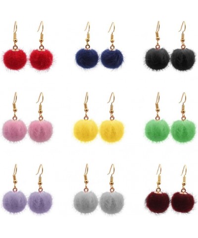 Pom Pom Earrings for Women Colorful Faux Fur Fluffy Ball Dangle Earrings Long Chain Soft Pom Tassel Drop Earrings Hook Holida...