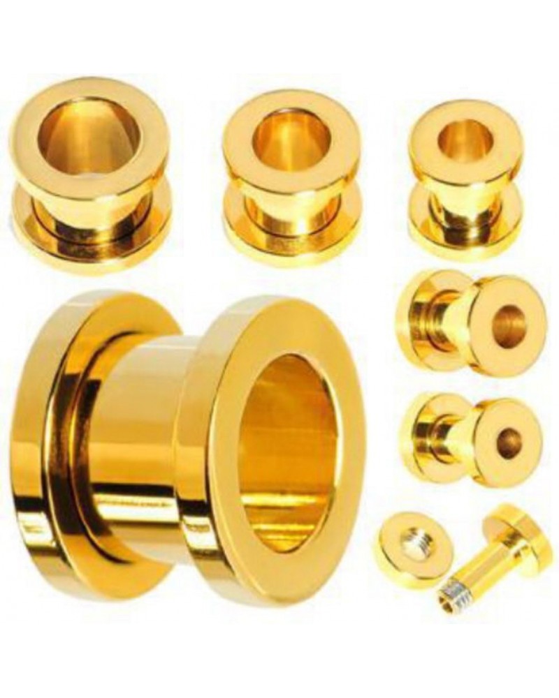 PAIR of Gold Plated Screw Fit Tunnels Ear Plugs Earlets Gauges 10g (2.5mm) $9.40 Body Jewelry