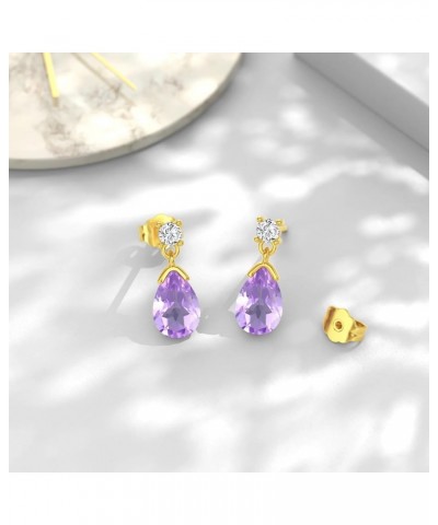 Natural Amethyst Earrings 14K Solid Gold Amethyst Earrings for Women, Teardrop Stud Crystal earrings, Dainty Amethyst Gemston...