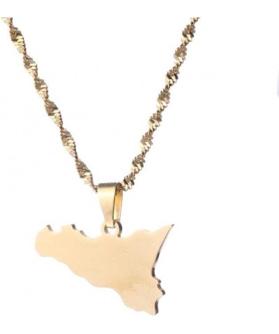 Italy Sicily Map With City Name Pendant Necklaces Italian Sicilia Jewelry Gold $6.89 Necklaces