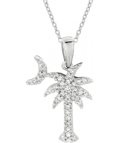 Sterling Silver Shiny Cubic Zirconia Palmetto Moon Necklace (18, 20, 24 Inches) 18.0 Inches $19.48 Necklaces