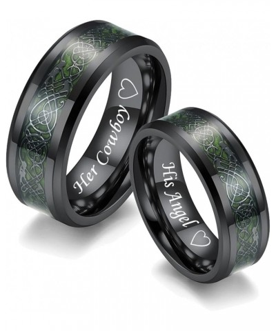 MZZJ Personalized Couple Matching Ring Punk 8MM 2 Tone Polish Tungsten Carbide Celtic Dragon Pattern Bevel Edge Wedding Rings...