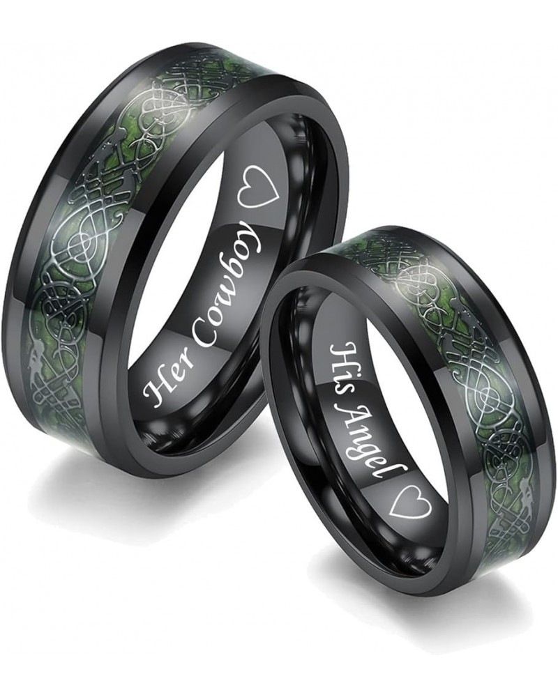 MZZJ Personalized Couple Matching Ring Punk 8MM 2 Tone Polish Tungsten Carbide Celtic Dragon Pattern Bevel Edge Wedding Rings...