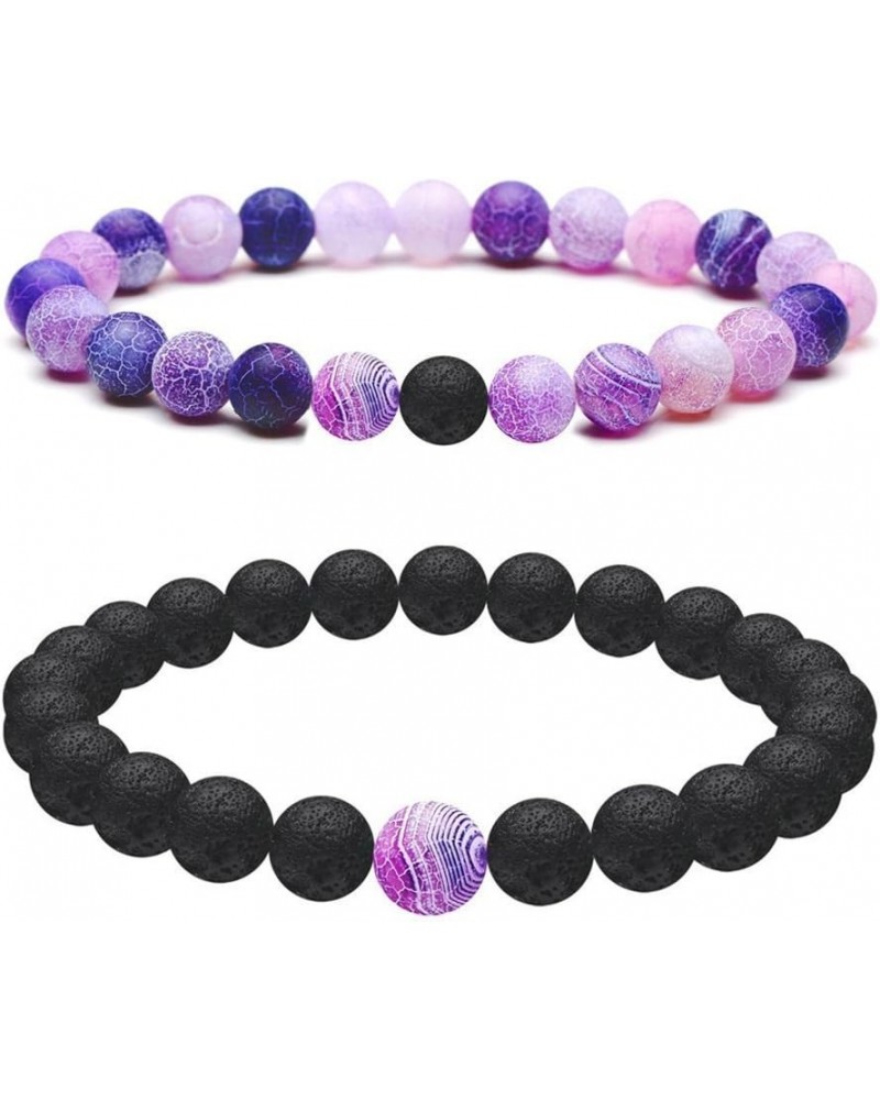 2PCS Natural Lava Stone Multicolor Weathered Agate Beads Bracelet Essential Oil Diffuser Bracelet Purple $9.33 Bracelets