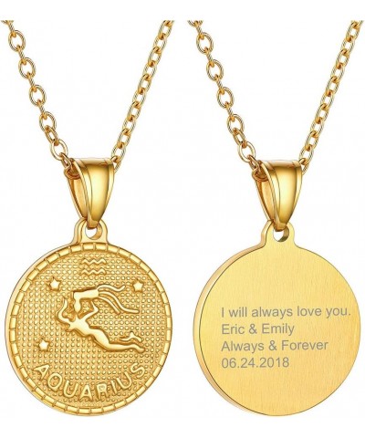 Gold Zodiac Necklace for Women Men, Constellation Coin Horoscope Astrology Pendant Necklaces Lucky Jewelry Personalized- 11. ...