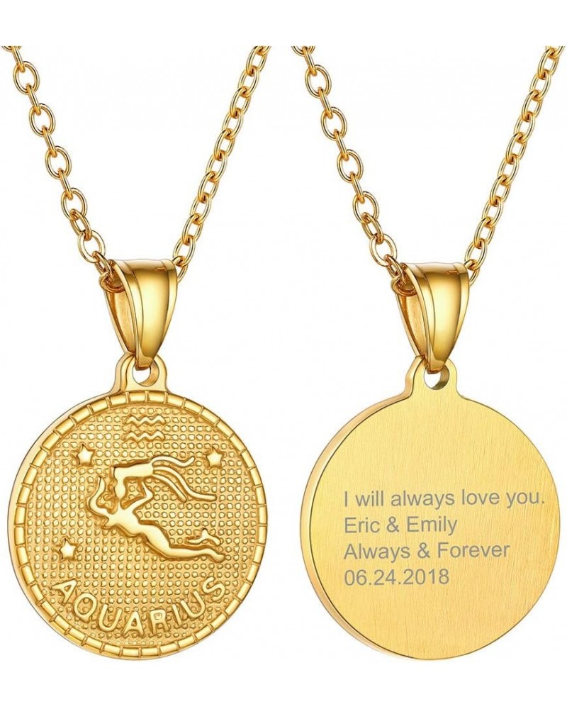 Gold Zodiac Necklace for Women Men, Constellation Coin Horoscope Astrology Pendant Necklaces Lucky Jewelry Personalized- 11. ...