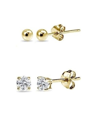 2 Pairs Sterling Silver 3mm Unisex Mini Small Ball Stud and Tiny Round CZ Stud Earrings Set for Men Women Yellow Gold $8.83 E...