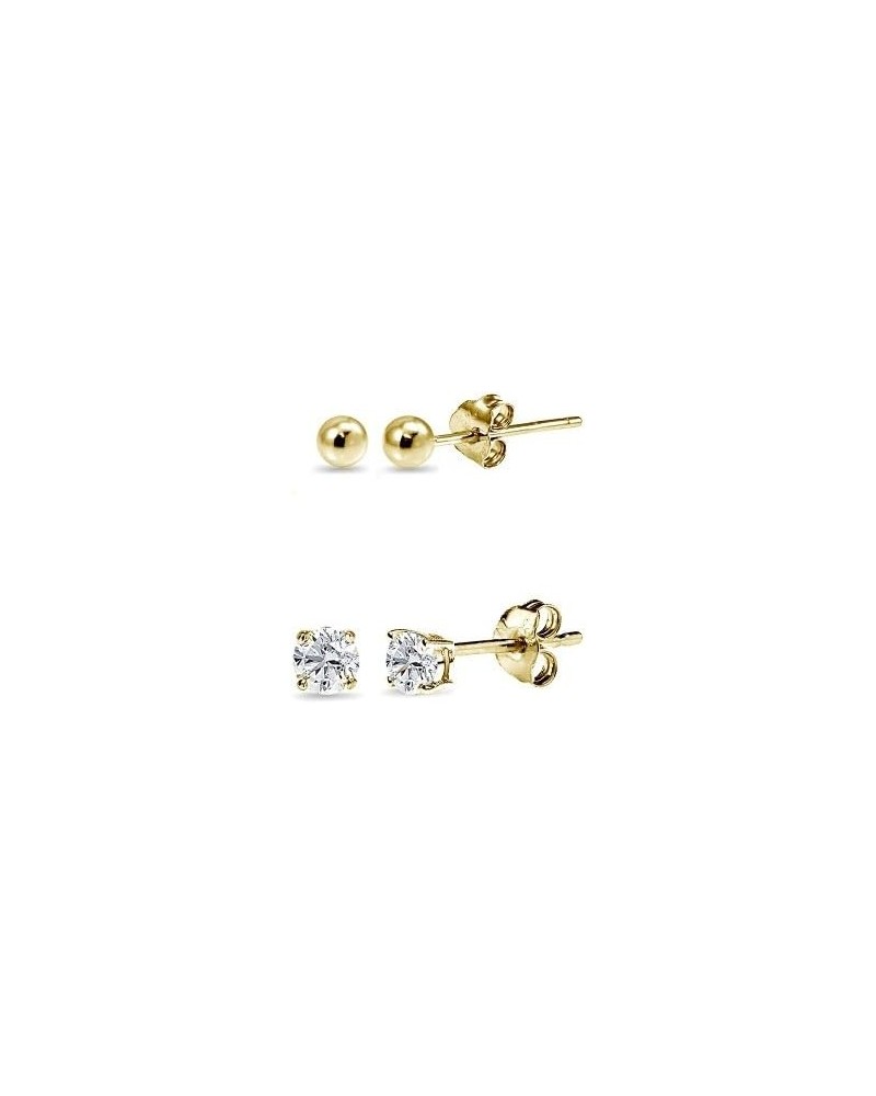 2 Pairs Sterling Silver 3mm Unisex Mini Small Ball Stud and Tiny Round CZ Stud Earrings Set for Men Women Yellow Gold $8.83 E...