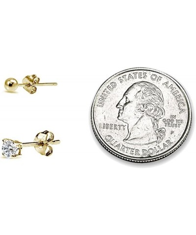 2 Pairs Sterling Silver 3mm Unisex Mini Small Ball Stud and Tiny Round CZ Stud Earrings Set for Men Women Yellow Gold $8.83 E...