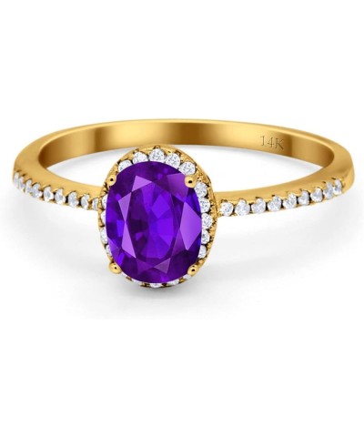 Half Eternity Oval Shaped Halo Wedding Engagement Ring Cubic Zirconia 14K Solid Gold 14K Yellow Gold Simulated Amethyst CZ $8...