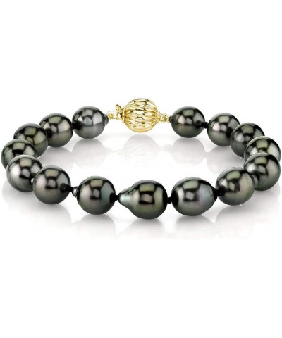 14K Gold 10-11mm Drop-Shape Genuine Black Tahitian South Sea Cultured Pearl Bracelet for Women 6.5 Inches Yellow Gold $198.99...