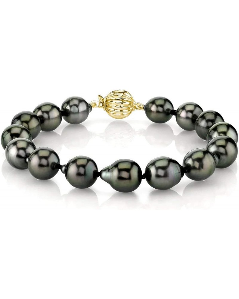 14K Gold 10-11mm Drop-Shape Genuine Black Tahitian South Sea Cultured Pearl Bracelet for Women 6.5 Inches Yellow Gold $198.99...