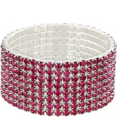 Rhinestone Crystal Stretch Bracelet Sparkle Wedding Bridal Fuchsia 8 Rows $7.65 Bracelets