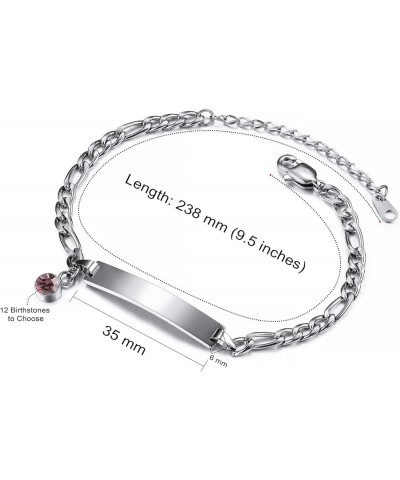 Personalized Bar Bracelet with Heart Birthstone Charm for Women Girlfriend Customized Engraving Name Date Stainless Steel Adj...