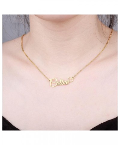 Personalized Name Necklace for Women 18K Gold Plated Custom Name Plate Necklace Jewelry Gifts for Mom Heart+ 1 Name Necklace ...