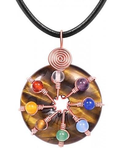 7 Chakra Gemstone Healing Crystals Necklace Copper Wire Wrapped Natural Gemstone Necklace Unisex Hippie Leather Necklace Chok...