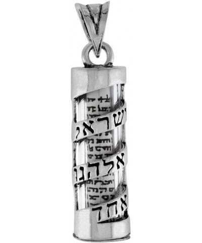 Sterling Silver Mezuzah Necklace Spiral Shema Israel Over Glass Case Paper Parchment 1 1/4 inch Available with or without a c...