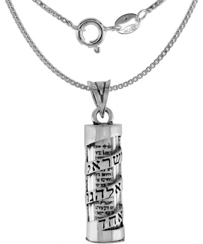 Sterling Silver Mezuzah Necklace Spiral Shema Israel Over Glass Case Paper Parchment 1 1/4 inch Available with or without a c...