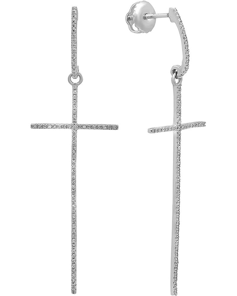 0.20 Carat (ctw) Round White Diamond Ladies Cross Shaped Dangling Drop Earrings 1/5 CT, Available in Metal 10K/14K/18K Gold S...