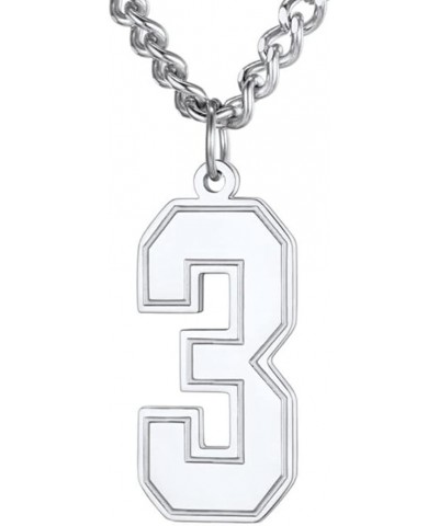 Stainless Steel Sports Soccer Basketball Number 0-9 Pendant Necklace Silver-3 $5.49 Necklaces