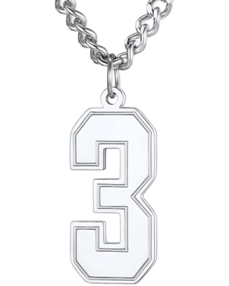 Stainless Steel Sports Soccer Basketball Number 0-9 Pendant Necklace Silver-3 $5.49 Necklaces