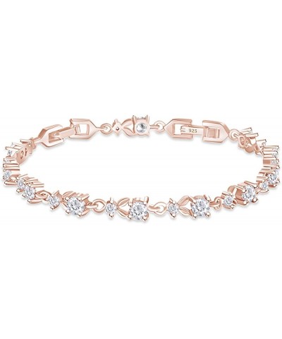 14k Rose Gold Over Sterling Silver Leaf Shape Tennis Bracelet Valentine's Day Gift For Her Cubic Zirconia 7.25 Inches $45.15 ...