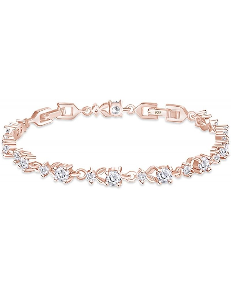 14k Rose Gold Over Sterling Silver Leaf Shape Tennis Bracelet Valentine's Day Gift For Her Cubic Zirconia 7.25 Inches $45.15 ...