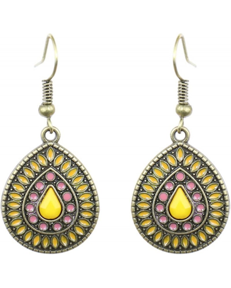 1 Pair Dangle Earrings Vintage Drop Earring Handmade Bohemian Teardrop Earrings Yellow $3.78 Earrings