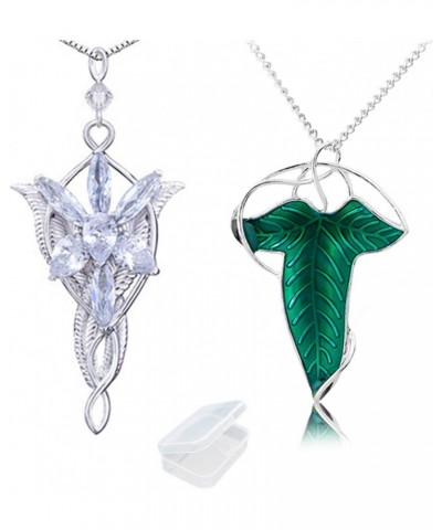 2 Pcs Lord of The Ring Elven Leaf Aragorn Arwen Evenstar Pendant Chain Necklace Princess Chain with Transparent Jewelry Box $...