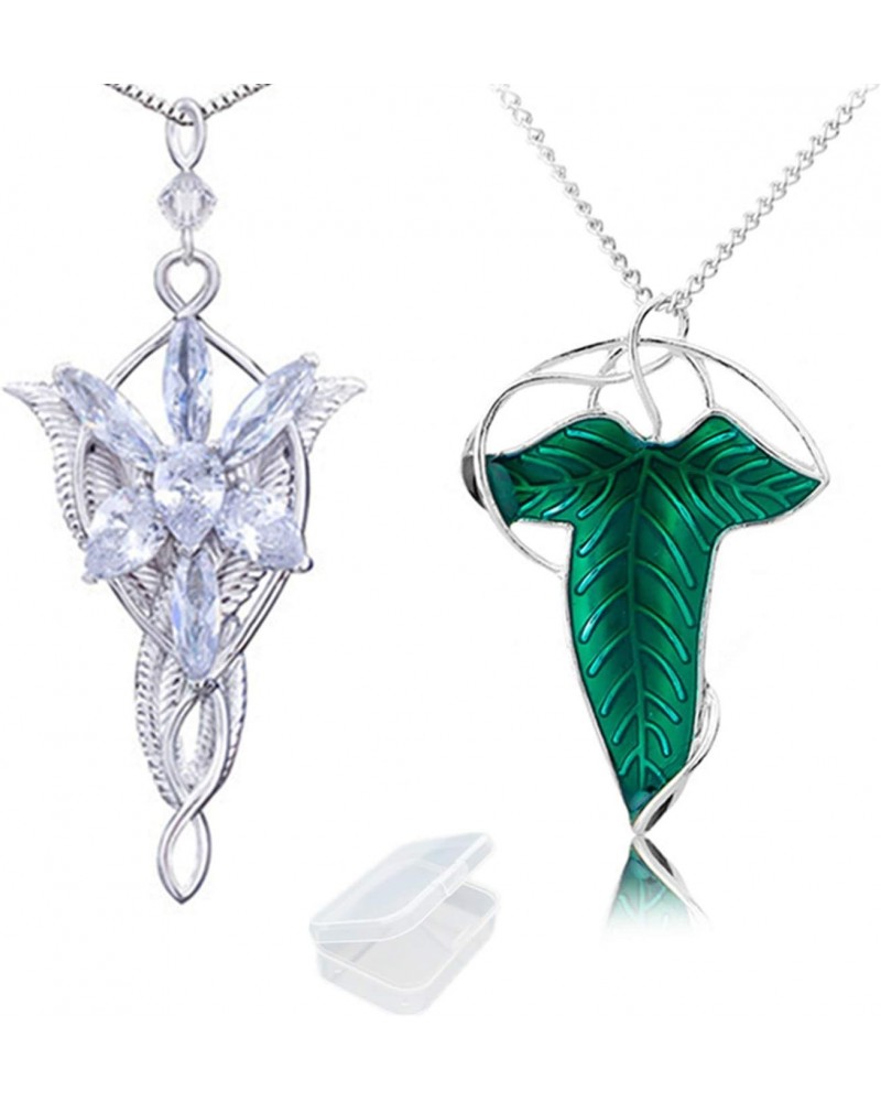 2 Pcs Lord of The Ring Elven Leaf Aragorn Arwen Evenstar Pendant Chain Necklace Princess Chain with Transparent Jewelry Box $...