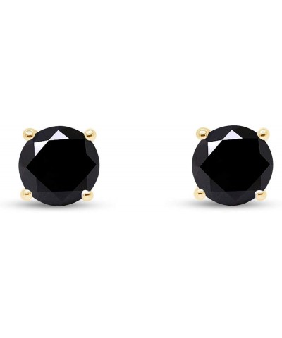 (0.04 CT- 0.25 CT) Round Black Natural Diamond Screw Back Stud Earrings For Womens And Mens In 14k Gold 0.04 Cttw - 0.25 Cttw...