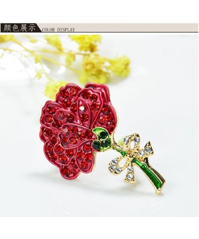 Enamel Red Carnation Flower Brooch Flower Brooches Badge Pin Carnation Rhinestone Brooch Pin Breastpin Jewelry Accessories Gi...