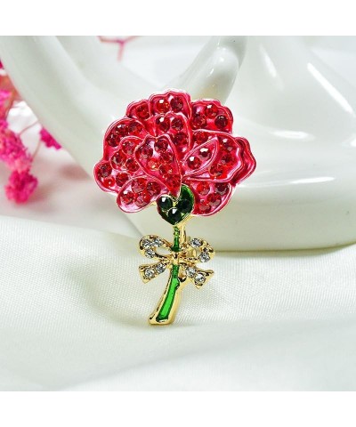 Enamel Red Carnation Flower Brooch Flower Brooches Badge Pin Carnation Rhinestone Brooch Pin Breastpin Jewelry Accessories Gi...