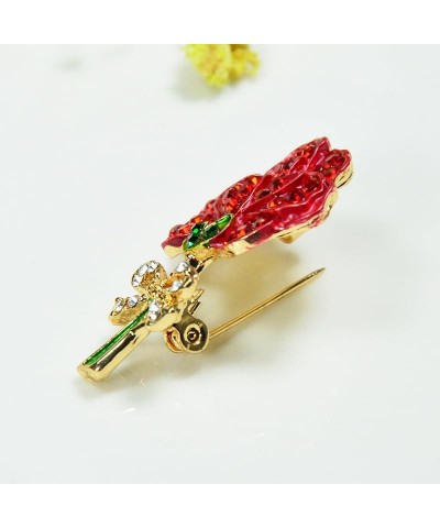 Enamel Red Carnation Flower Brooch Flower Brooches Badge Pin Carnation Rhinestone Brooch Pin Breastpin Jewelry Accessories Gi...